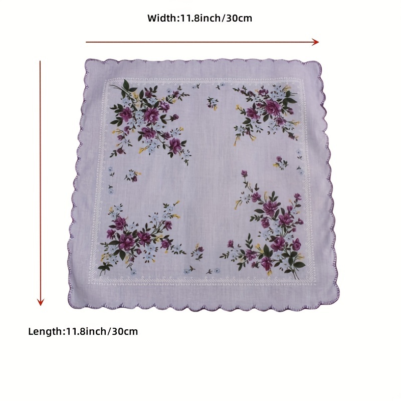 Crescent Edge Square Scarf Flower Print Lightweight Handkerchief