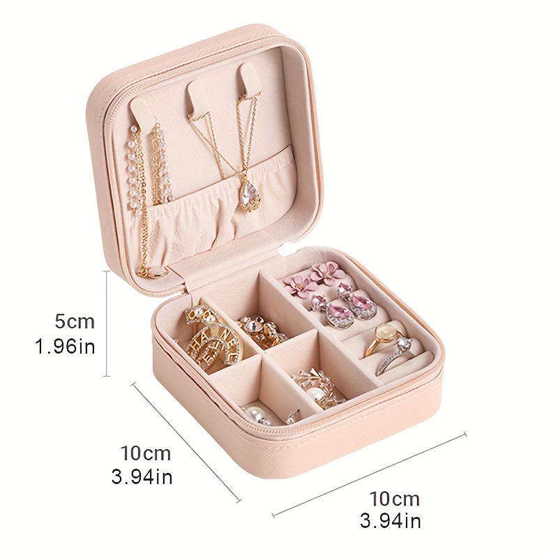 Pu Jewelry Box Organizer For Women Earrings Rings Necklace - Temu