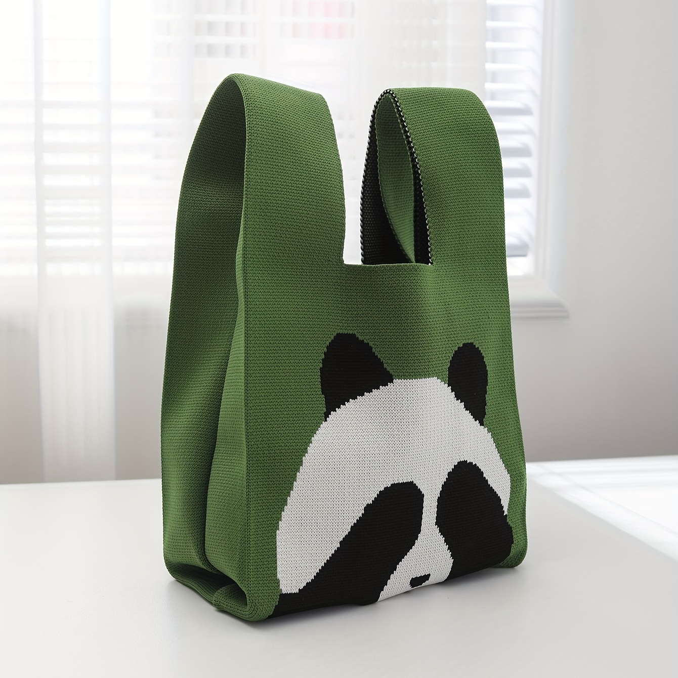 

Casual Kawaii Panda Pattern Knitted Handbag, All-match Versatile Satchel Bag, Vacation Jacquard Bag