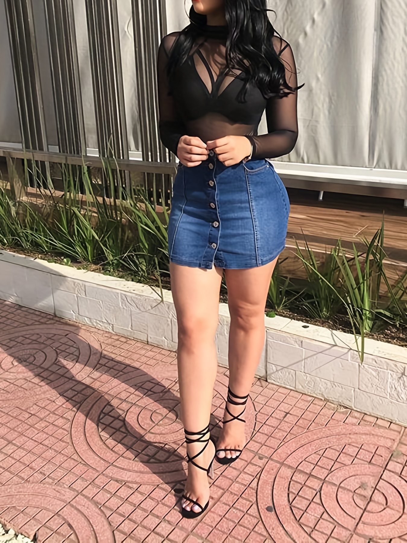single breasted high strech denim skirt bodycon slash pockets high wasits denim skirt with sexy classic style sing breasted