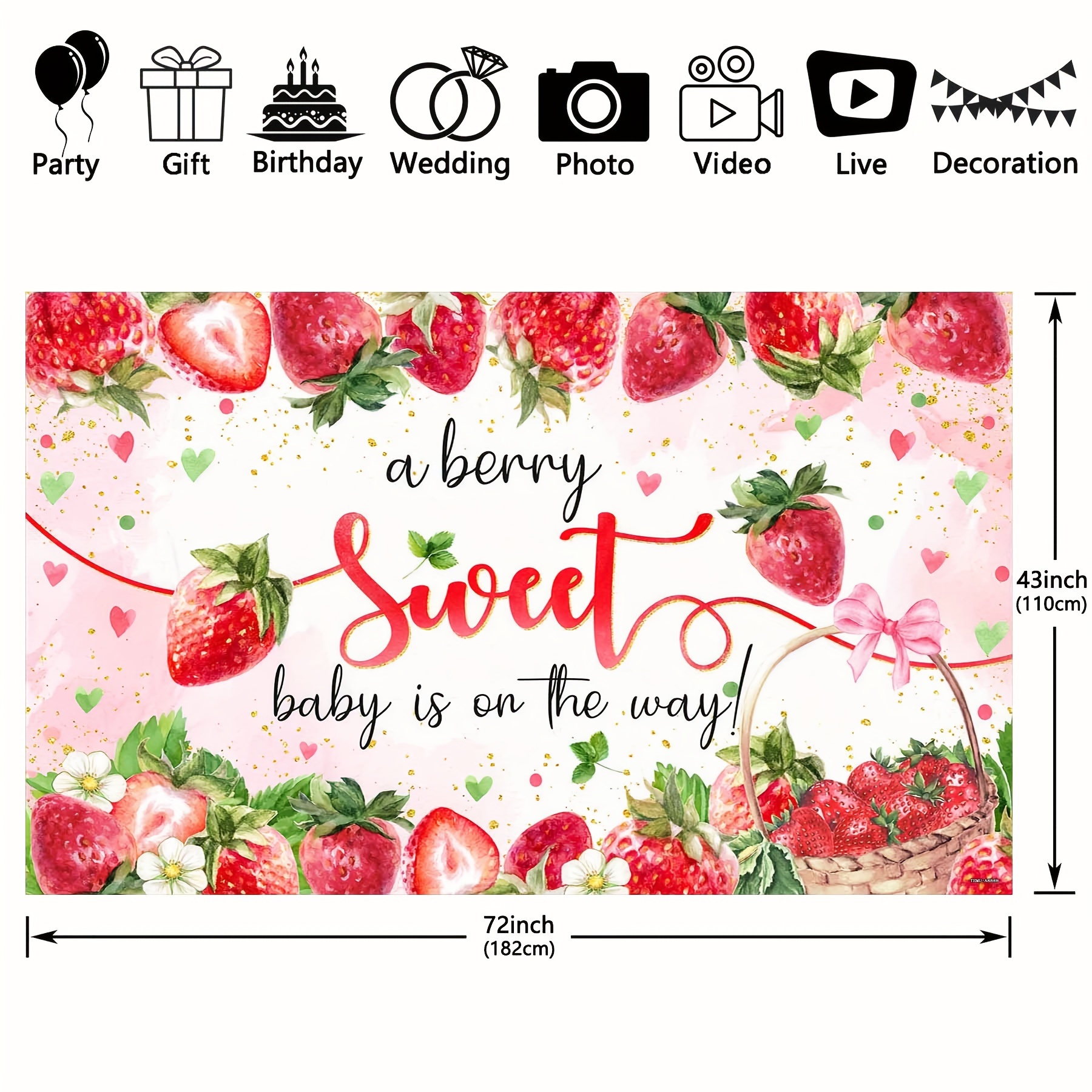 A Berry Sweet Baby is On The Way Banner, Strawberry Girl Baby Shower Party  Decorations, Berry Sweet Fruits Themed Kids' First Birthday Party Supplies