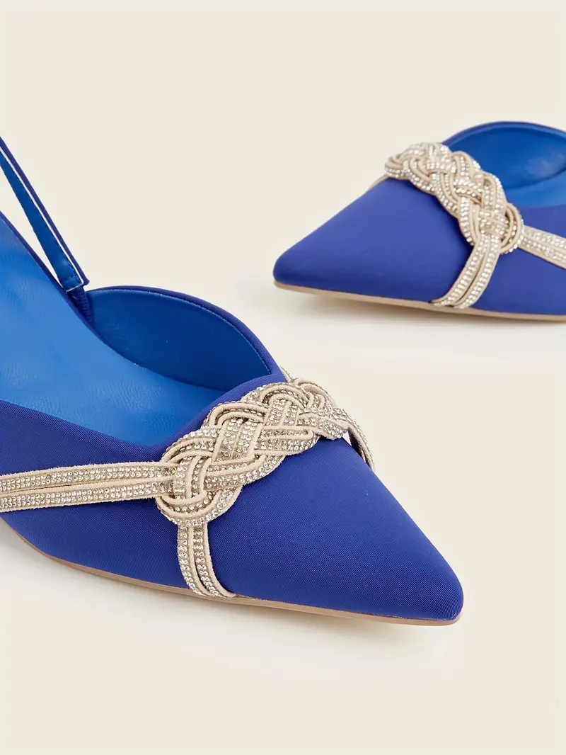 womens slingback kitten heels rhinestone braided strap slip on sandals solid color strap low heels details 22