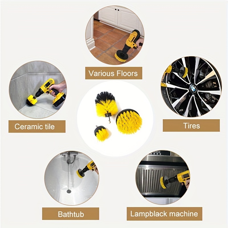 3pcs Electric Drill Brush Power Scrubber Round Cleaning Brush Carpet Glass  Car