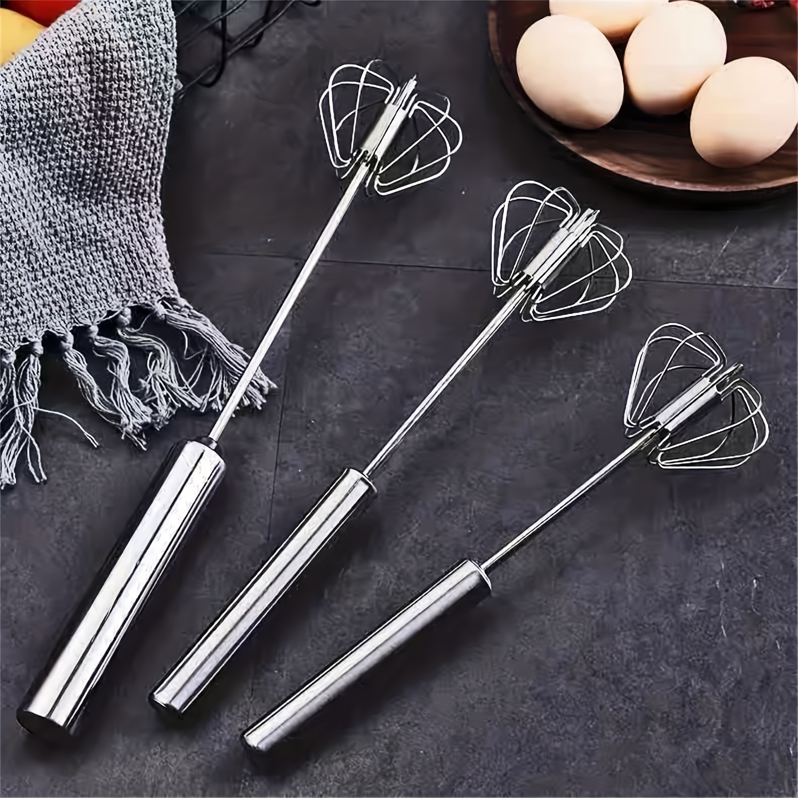 1pc 11 Inch Stainless Steel Egg Whisk, Simple Long Handle Egg Beater For Kitchen  Baking