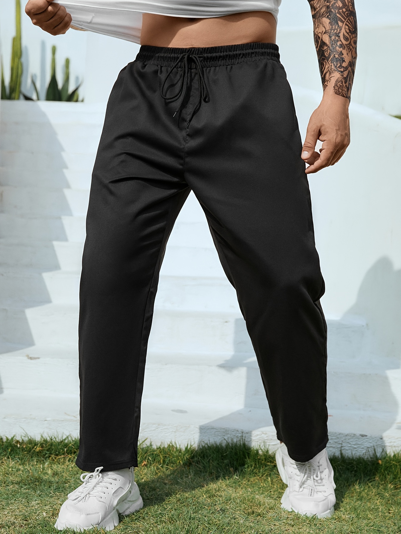 Plus Size Men's Solid Casual Fashion Pants Spring Fall - Temu New
