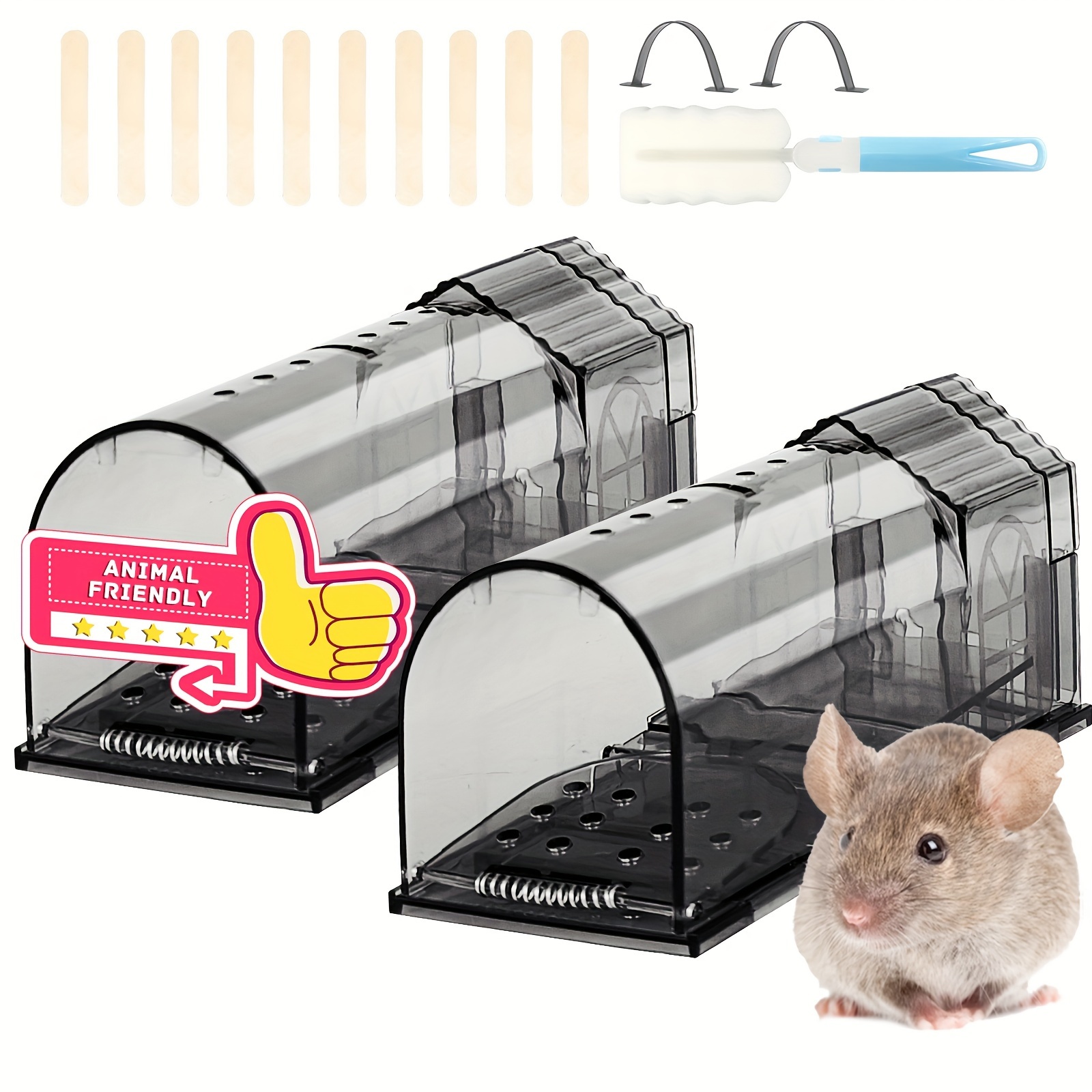 Upgrade Mouse Humane Mouse Traps With Handle No Kill Live Catch And Release  - Reusable, Easy To Use & Clean, No Touch Release, Sensitive Includes  Cleaning Brush, Instruction Manual & Video 