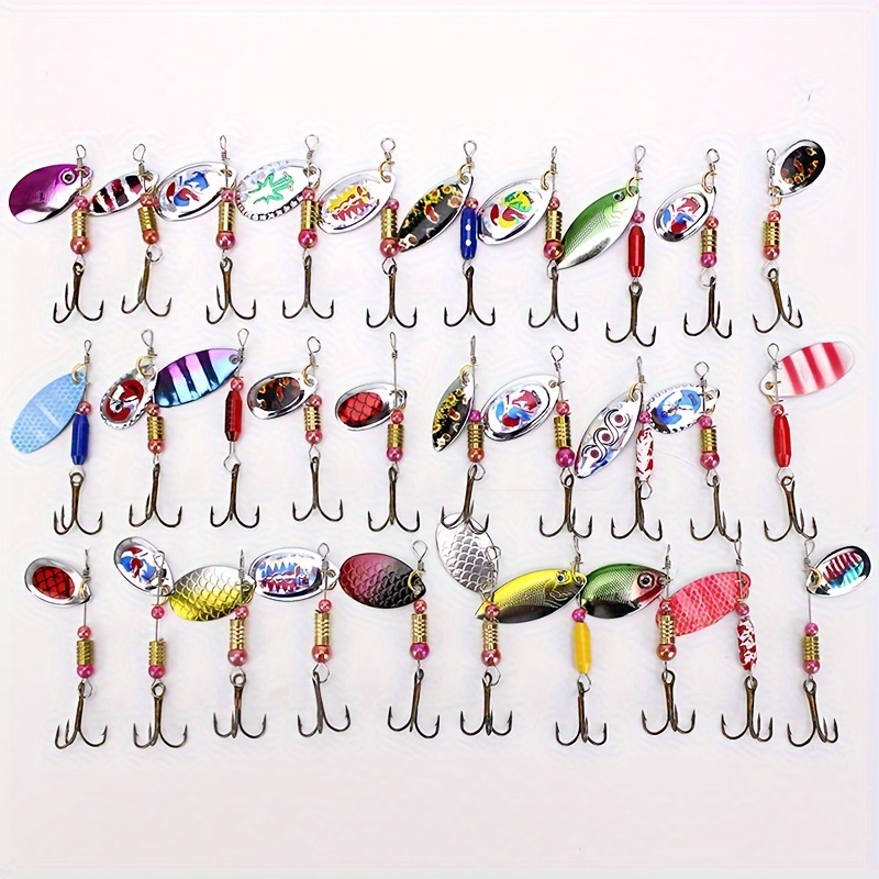 

30pcs Spinner Bait Set, Artificial Fishing Lure With Treble Hooks, Fishing Accessories For Freshwater Seawater