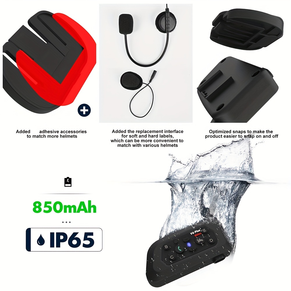 EJEAS V6 Pro Bluetooth 5.0 Motorcycle Intercom Helmet Headsets 1500M  Wireless Communication Interphone 6 Rider FM GPS Waterproof