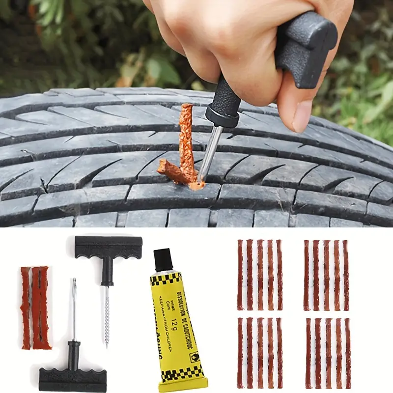 28 Stücke Auto Reifen Reparatur Werkzeug Set Mit Kleber Gummi Streifen  Werkzeuge Für Motorrad Fahrrad Tubeless Reifen Punktion Schnelle Reparatur  Kit