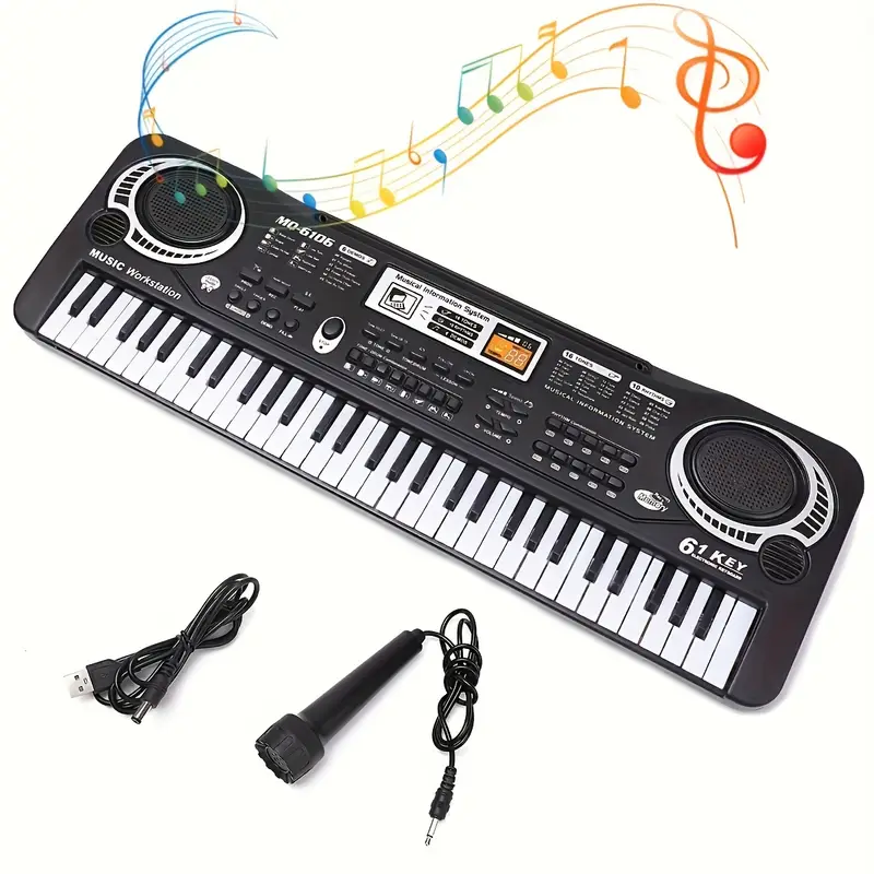 Piano para niños de 61 teclas Teclado portátil para niños, Instrumento  musical electrónico con teclado musical multifuncional (negro), ideal para  rega