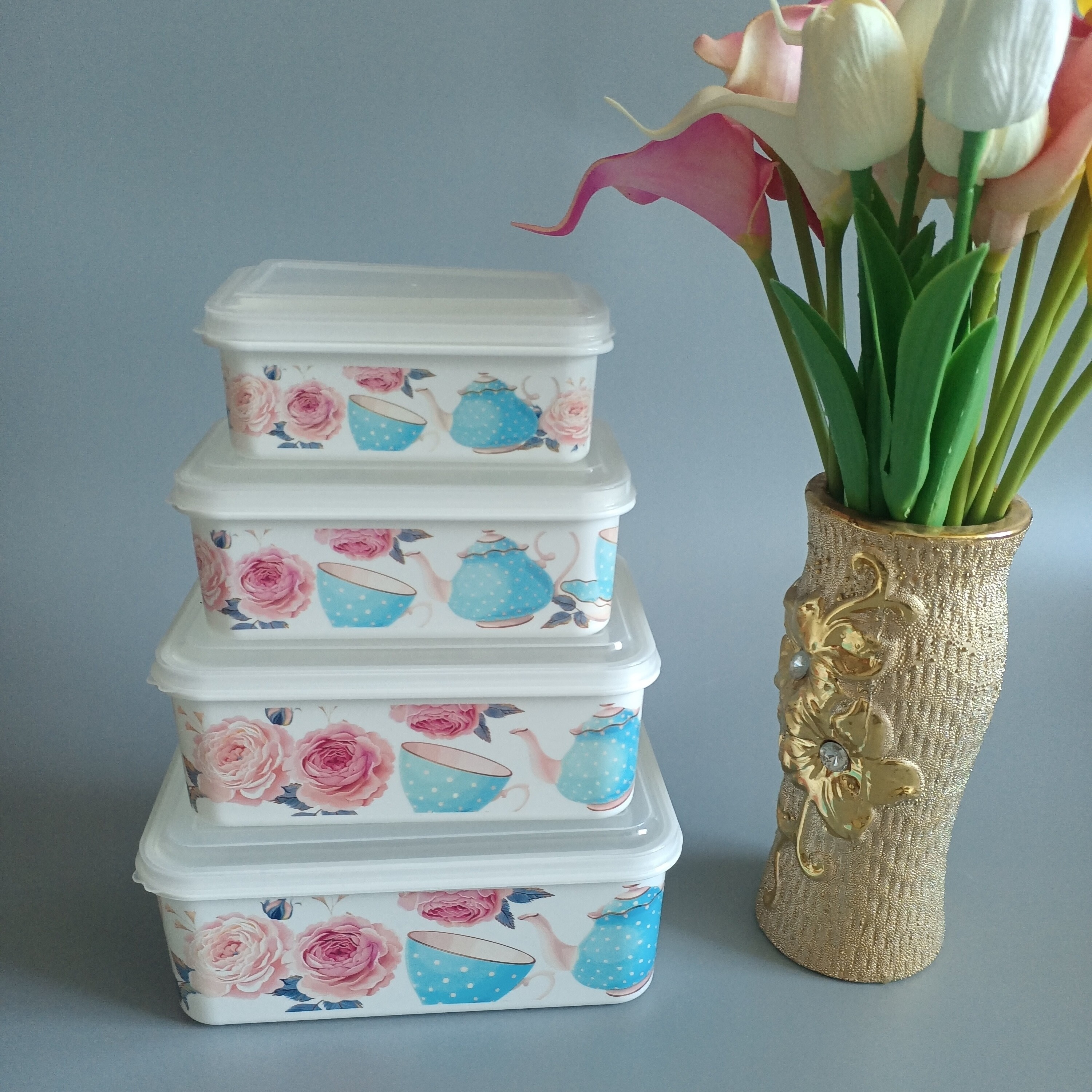 1pc Iron Food Storage Box, Modern Floral Pattern Food Storage Container For  Home