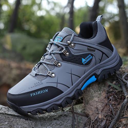 mens hiking shoes outdoor trekking sneakers with sole breathable mesh upper lightweight microfiber for trail mountain climbing terrain traction suitable for spring summer fall