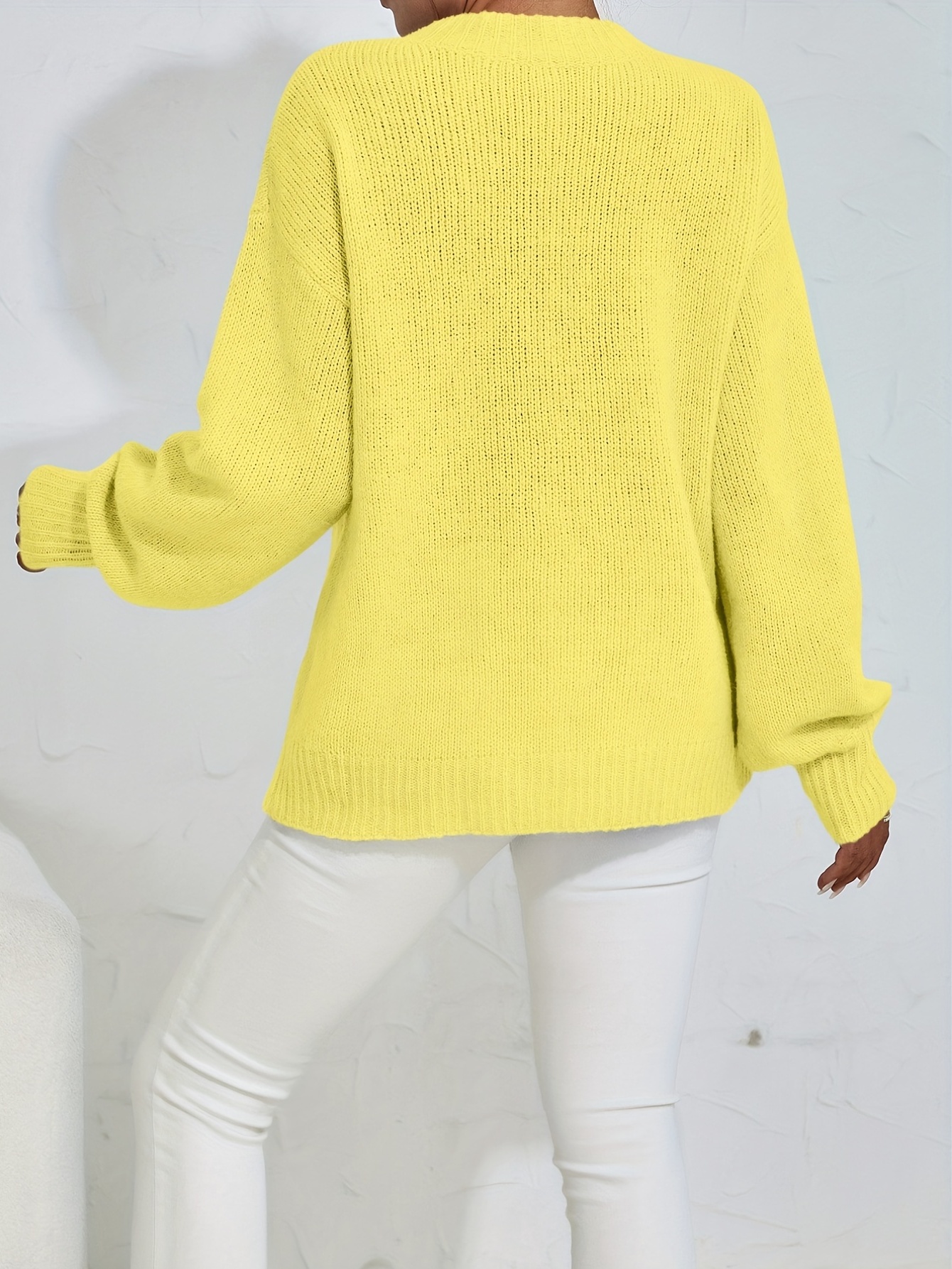 JDEFEG Womens Sweaters Lightweight Women Casual Loose Solid Color Long  Sleeve Fashion V Neck Pullover Sweater Small Women Sweater Yellow Xl 