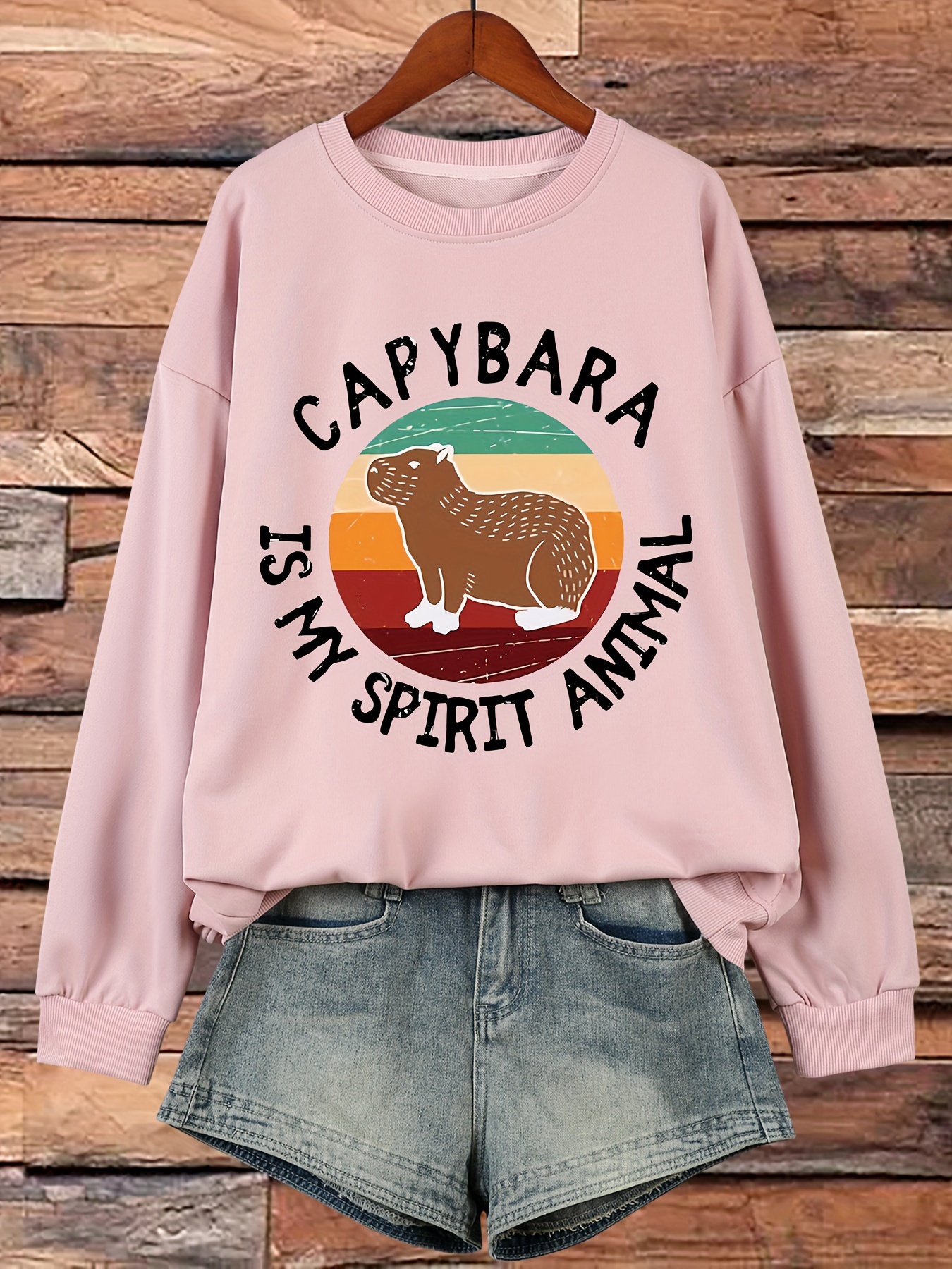 Produktbild von Generisch Kleid Schwarz & Sweatshirts Niedlicher Capybara Print Langarm Kapuzenpullover