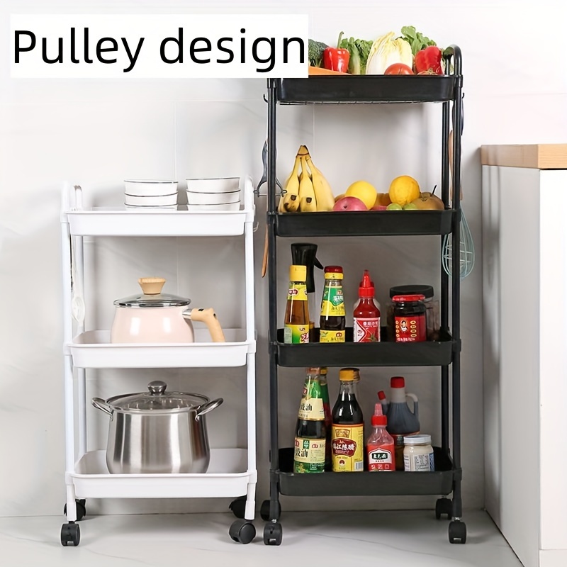 4-Tier Plastic Utility Rolling Cart with Wheels, Mobile Storage Shelves  Organizer, Snack Cart Organizer, Multi-Functional Storage Trolley for  Kitchen, Bathroom, Living Room, Office, Dorm, White