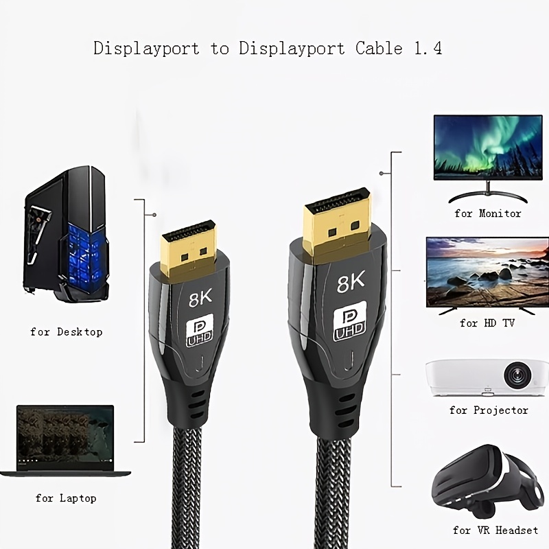 1m Displayport Cable DP 1.4 8k 60Hz, 4k 120Hz, HDR, 32.4Gbps