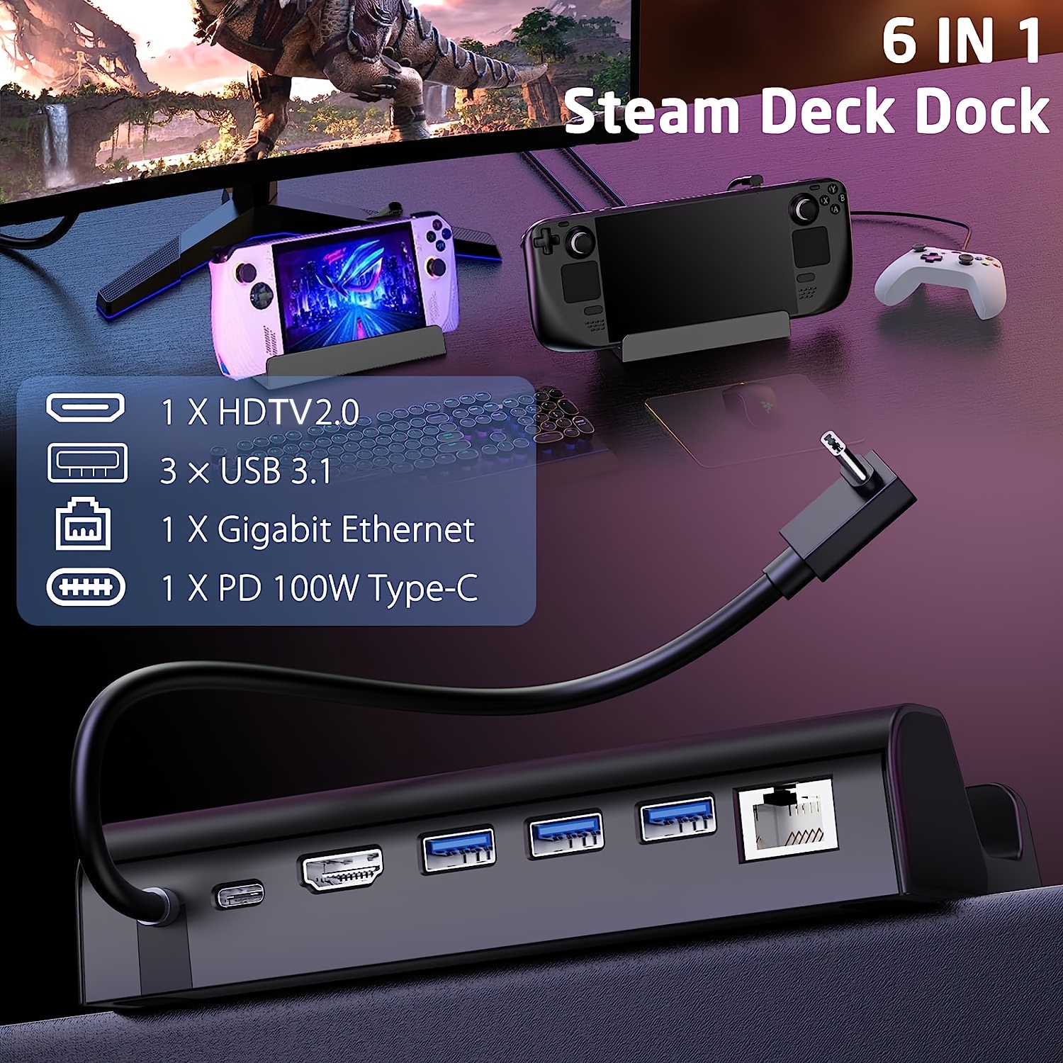 6 in 1 Docking Station Compatible With Steam Deck/rog Ally - Temu