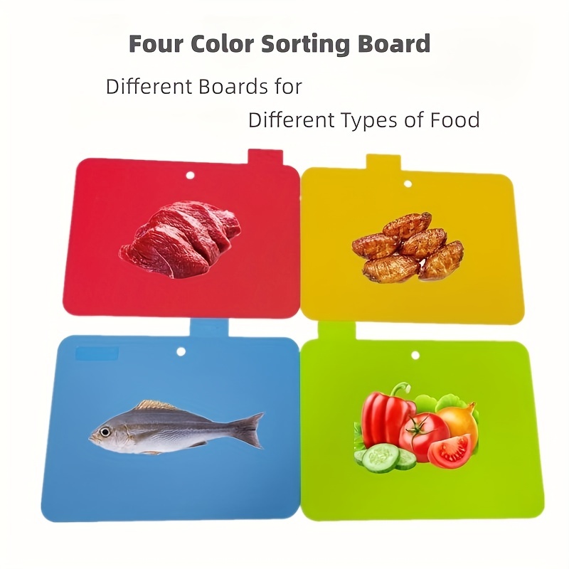  Color-Coded Plastic Cutting Board Set with Storage Stand - 4  Piece Set for Various Food Types - Slip-Resistant Design - Dishwasher Safe:  Home & Kitchen