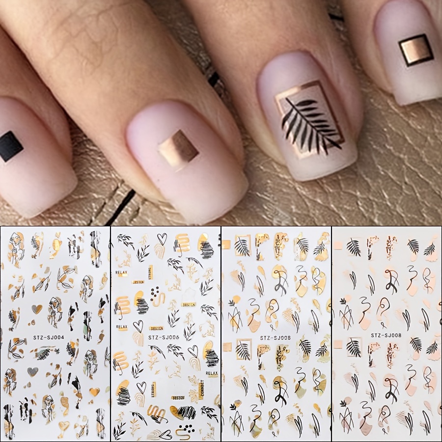 

2pcs 3d Abstract Line Design Nail Art Stickers, Self Adhesive Leaf Heart Design Nail Art Decals For Nail Art Decoration, Nail Art Supplies For Women And Girls