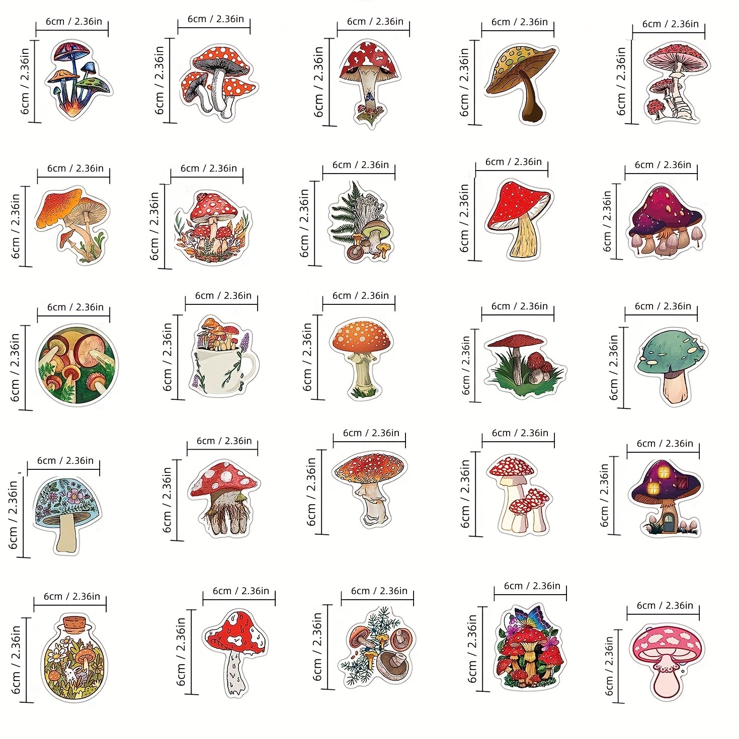 60PCS Cute Cartoon Mushroom Stickers Cottagecore Stickers Mushrooms Decor  Vinyl Waterproof Stickers for Water  Bottle,Computer,Laptop,Phone,Luggage,Notebook