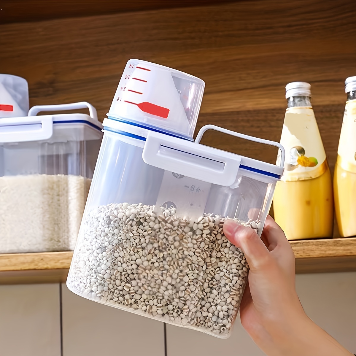 Rice Bucket, Portable Transparent Cereal Storage Container With