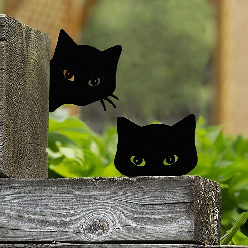 2pcs Silhouette Peeping Cat Metal Plug in Garden Yard Art Halloween Decor Farmhouse Home Decor Outdoor Ornaments Decor Courtyard Lawn Gift Ideal For Cat Lovers