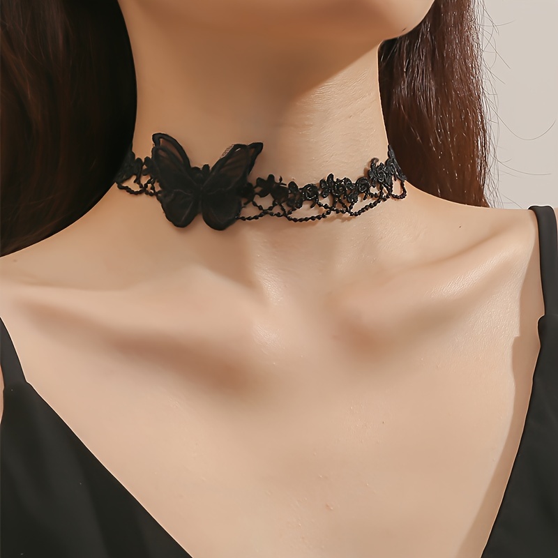 Gothic Black Lace Butterfly Bows Adjustable Necklaces - Temu