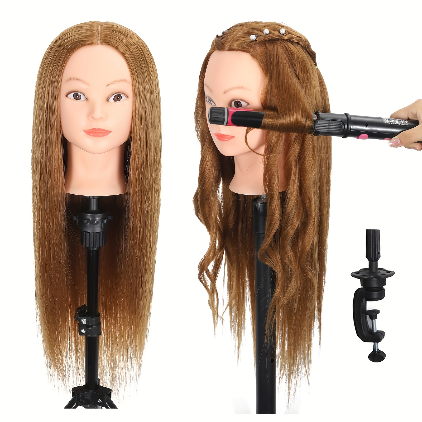 Mannequin Head With Real Hair Hairdresser Cosmetology Training Practice Head  For Braiding Styling Beauty School Manikin