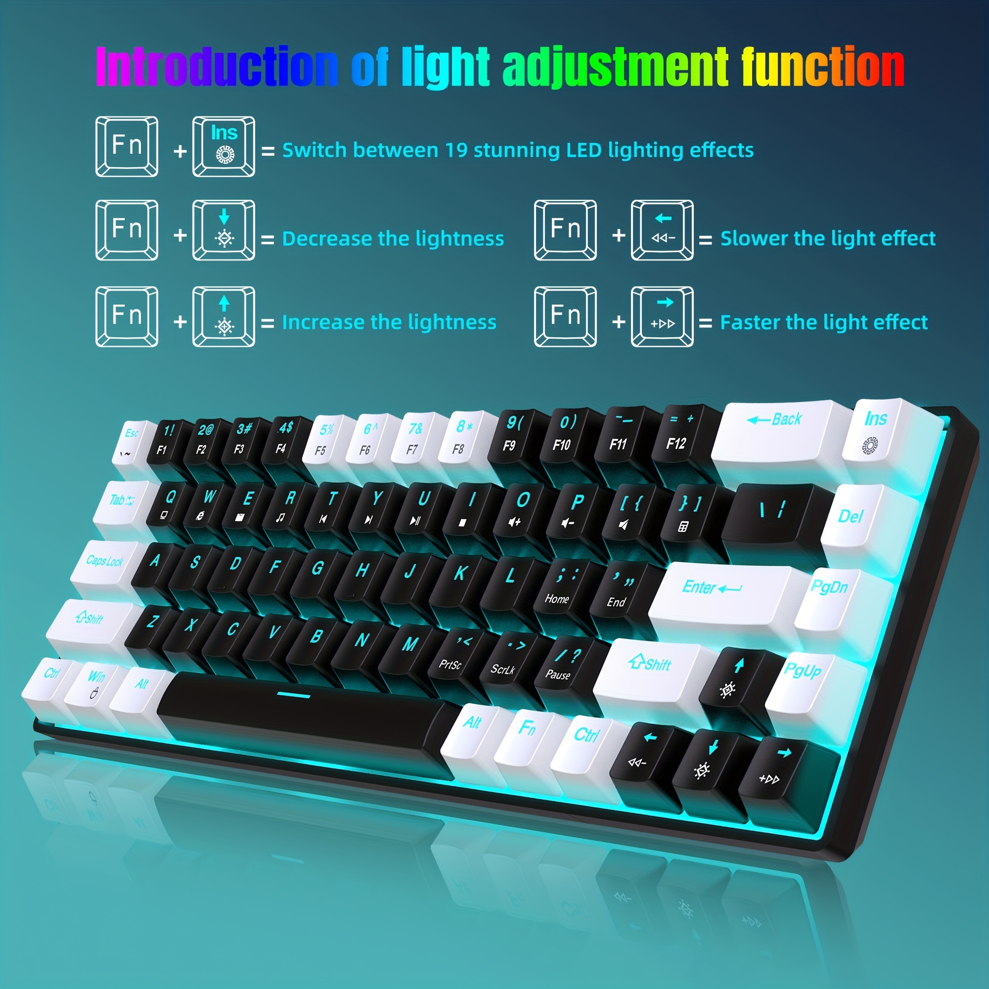 Tastiera Da Gioco Meccanica Portatile Al 60%, Tastiera Da Ufficio Mini  Cablata Compatta Con Retroilluminazione A Led Blu Ghiaccio 68 Tasti E  Interruttore Azzurro Per Laptop Pc Windows, Regalo Di  Compleanno/pasqua/president's Day/per