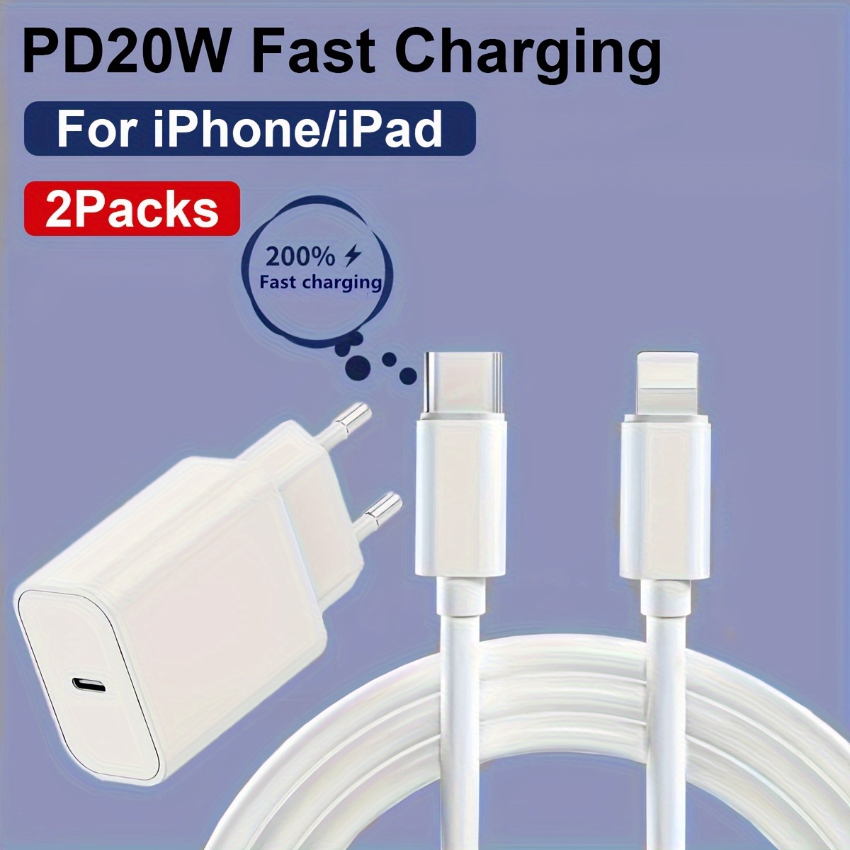 【MFi Certifié】Chargeur Rapide USB C pour iPhone,20W PD 3.0 Type C Chargeur  Mural Adaptateur avec 2M câble USB C vers Lightning, pour iPhone 13/13 Pro