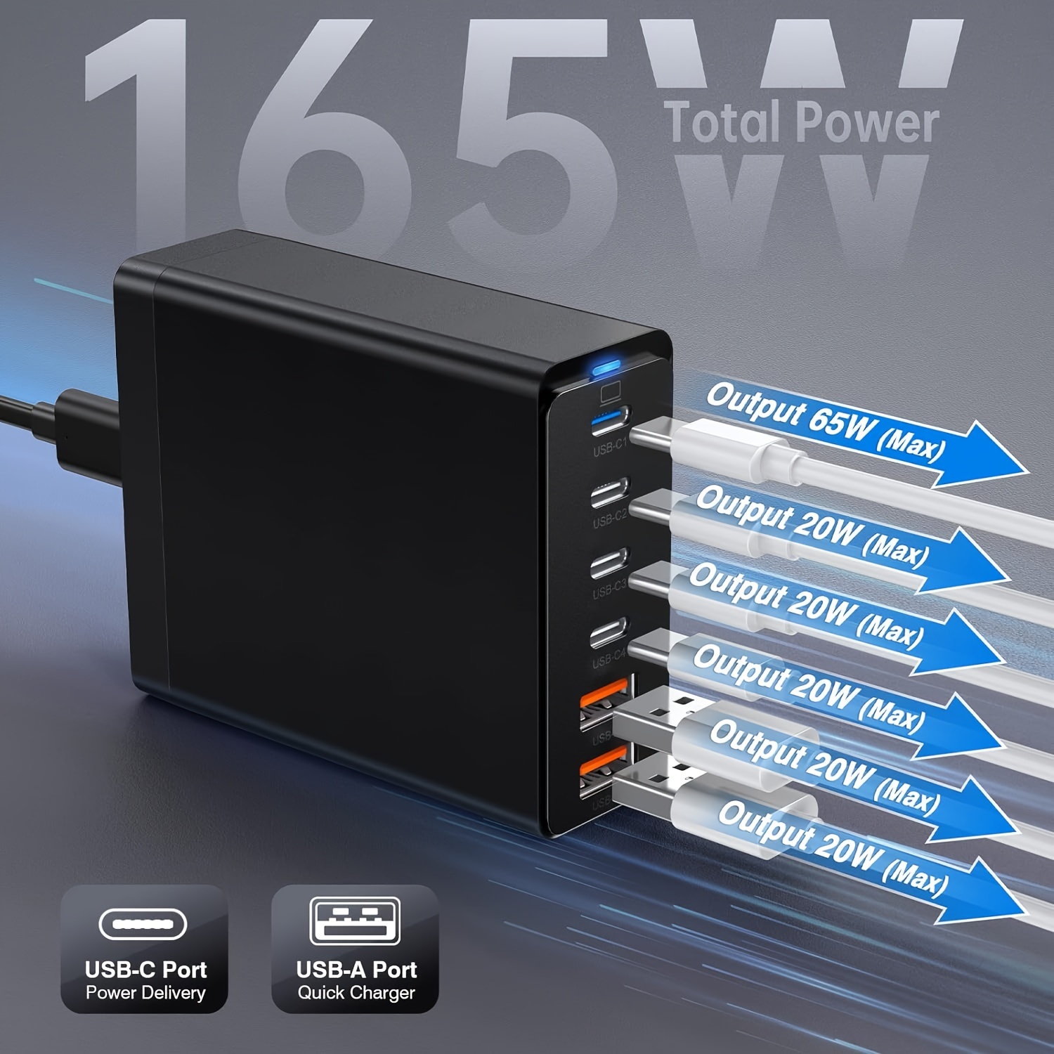 Chargeur rapide USB C 60W. 6 Port Station de Charge Algeria