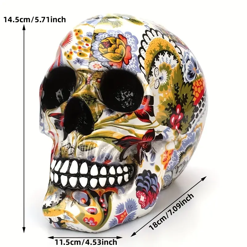 1pc, Horror Skull Dekoration Harz Farbe Blume Malerei Halloween Schädel  Home Bar Tisch Desktop Dekoration Handwerk Geschenk