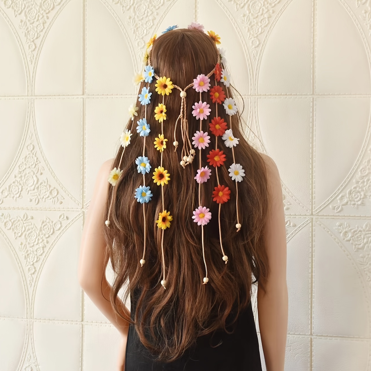 

Bandeau de fleurs en de marguerite, accessoire de coiffure style bohème pour femmes, idéal pour les fêtes, la plage, les vacances et les .