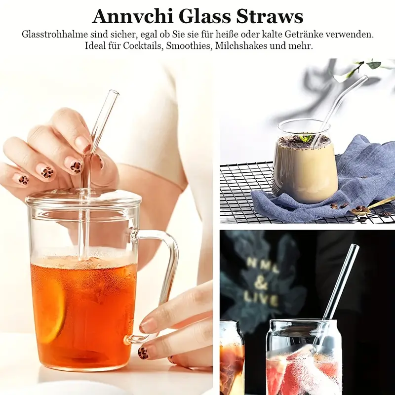 Reusable Bent Wavy Clear Glass Straw for Smoothies, Milkshakes