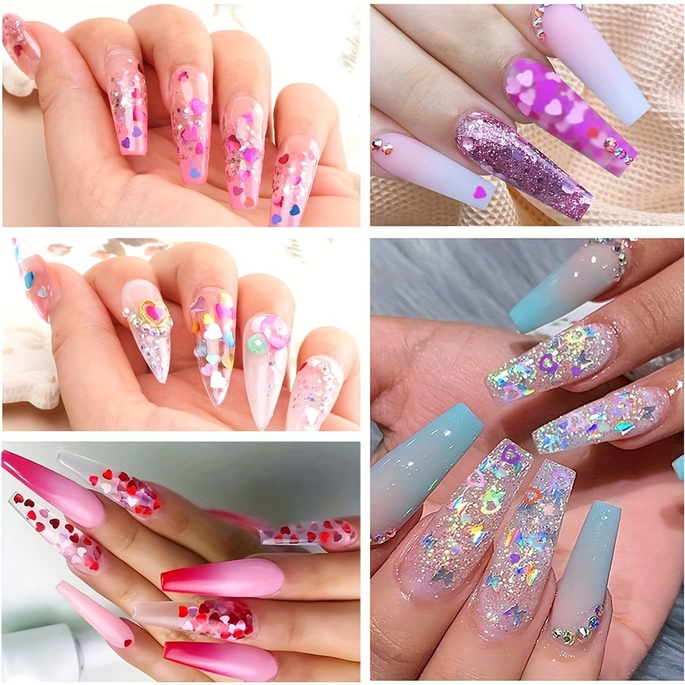 3d Heart Nail Glitter Sequins Holographic Laser Heart Nail - Temu