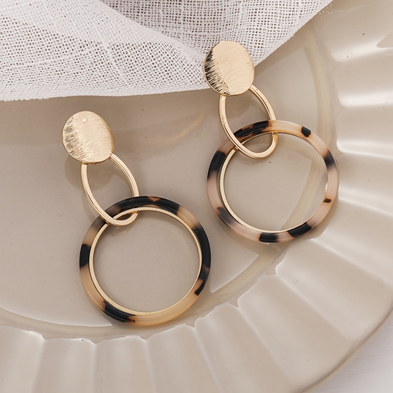 

1 Pair Of Earrings 14k Gold Plated Circle To Circle + Leopard Print Design Match Daily Outfits Party Accessories Perfect Decor For Cool Friends