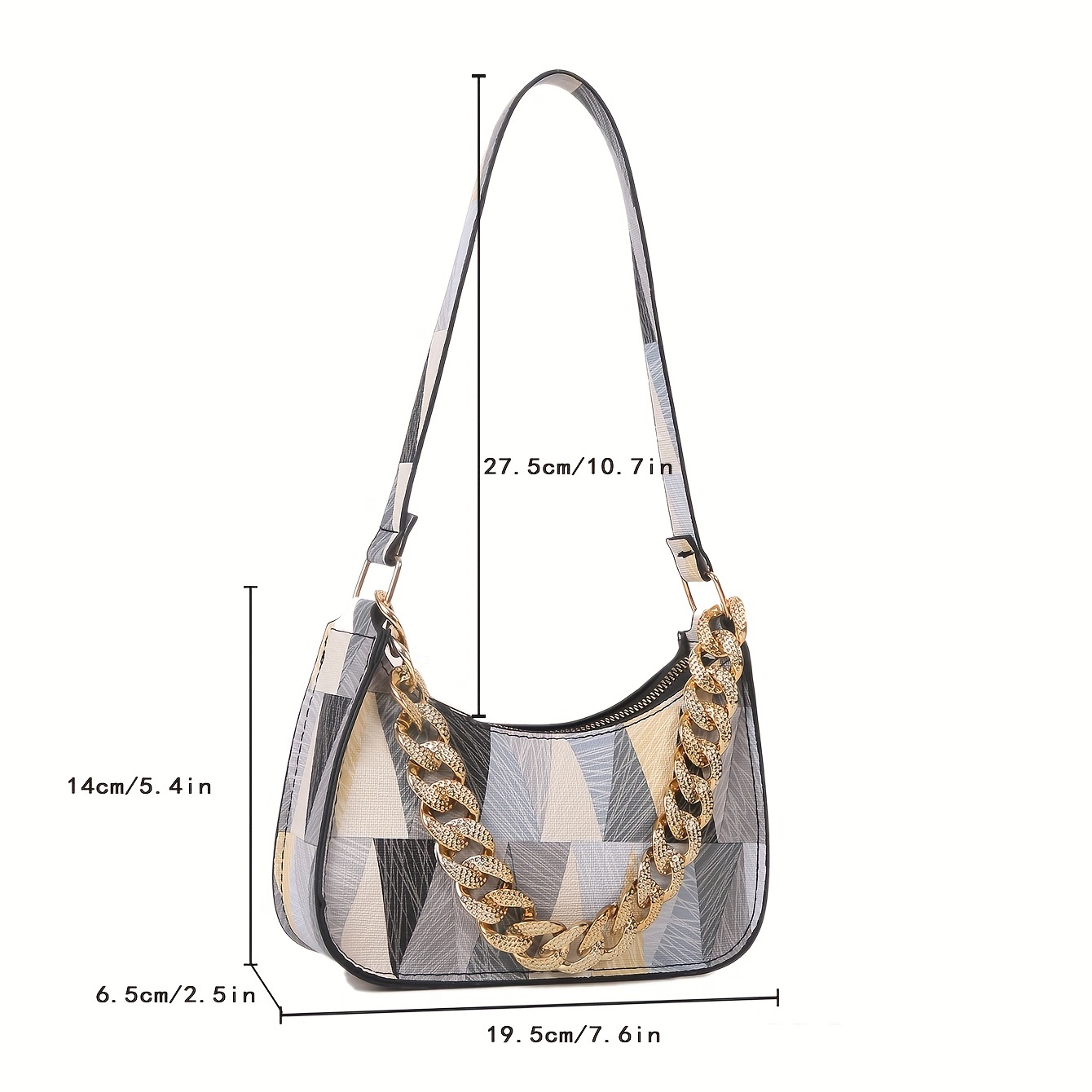 Geometric Pattern Shoulder Bag Colorful Zipper PU Leather Handbag