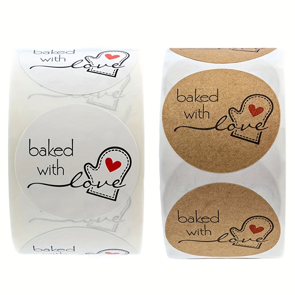 Round Kraft Paper Baked With Love Sticker Diy Scrapbooking - Temu