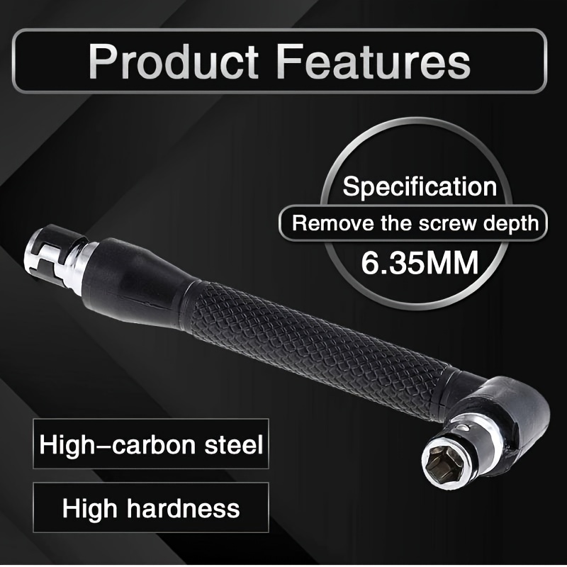 Double-headed L-shaped Socket Wrench Extension Handle Screwdriver 1/4'' Hex  90 Degree Right Angle Screwdriver Adapter (Black)