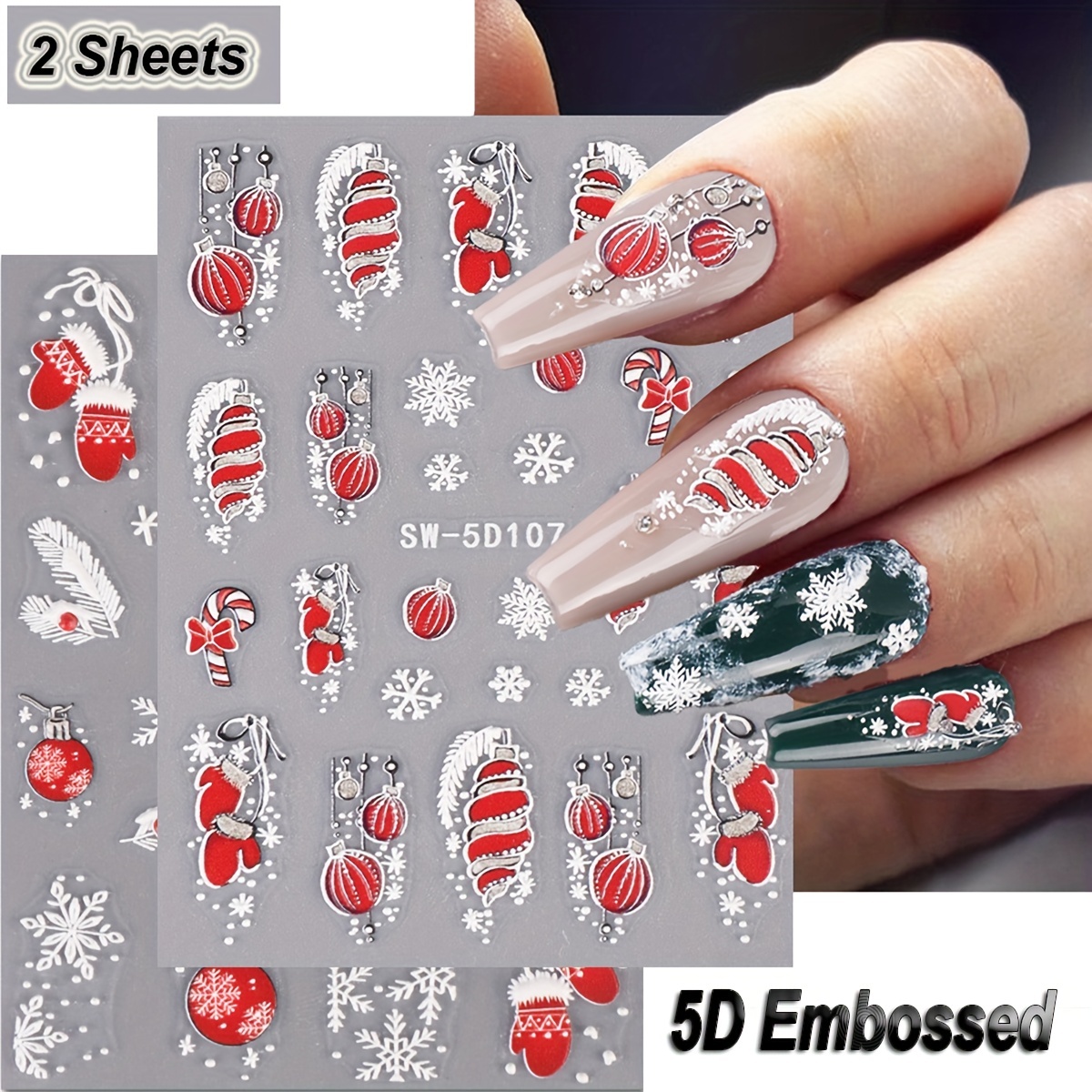 5d Embossed Christmas Nail Art Stickers Snowflake Santa - Temu Australia