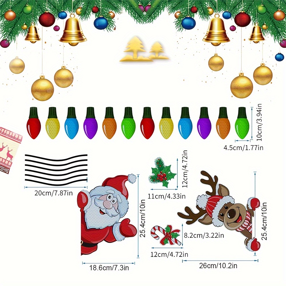 Décoration de Noël - Autocollants magnétiques de Noël pour voiture -  Ampoule réfléchissante - Décoration magnétique - Ampoule colorée - Aimants