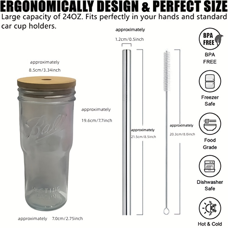 Reusable Boba Cup Set: Mason Jar Drinking Glasses With - Temu