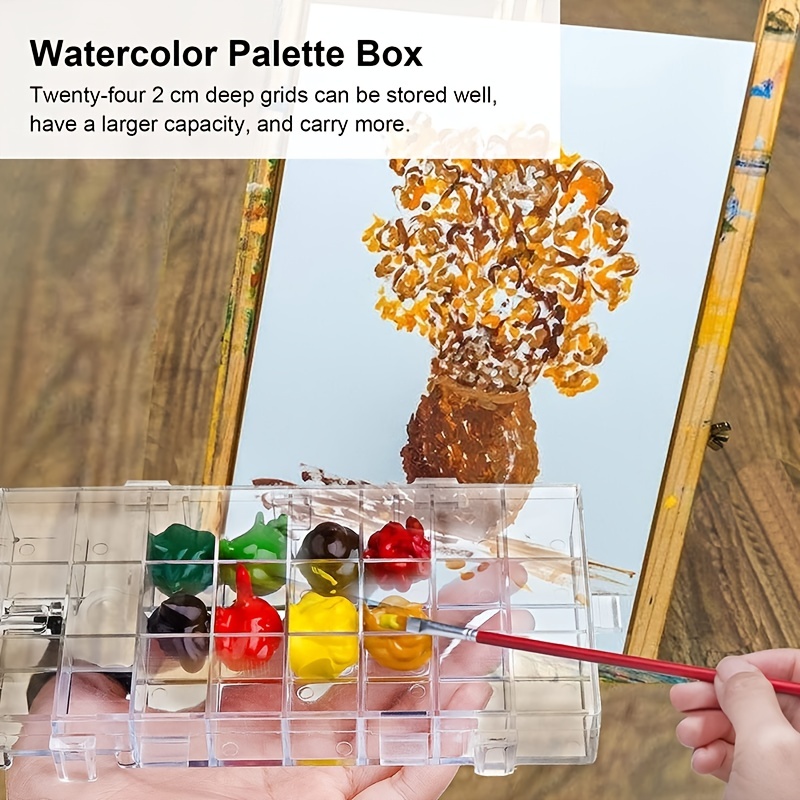 24 Wells Watercolor Palette Box Paint Tray Box With 6 Sealed - Temu