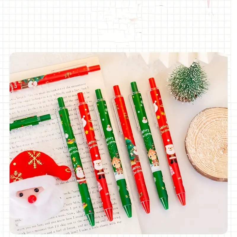 6pz Cartoon Cute Natale Push-button Gel Penne Per Studenti Per Spazzolare  Domande E Firme Penne 0,5 Mm Needle Tube Penna A Grande Capacità Regali Per
