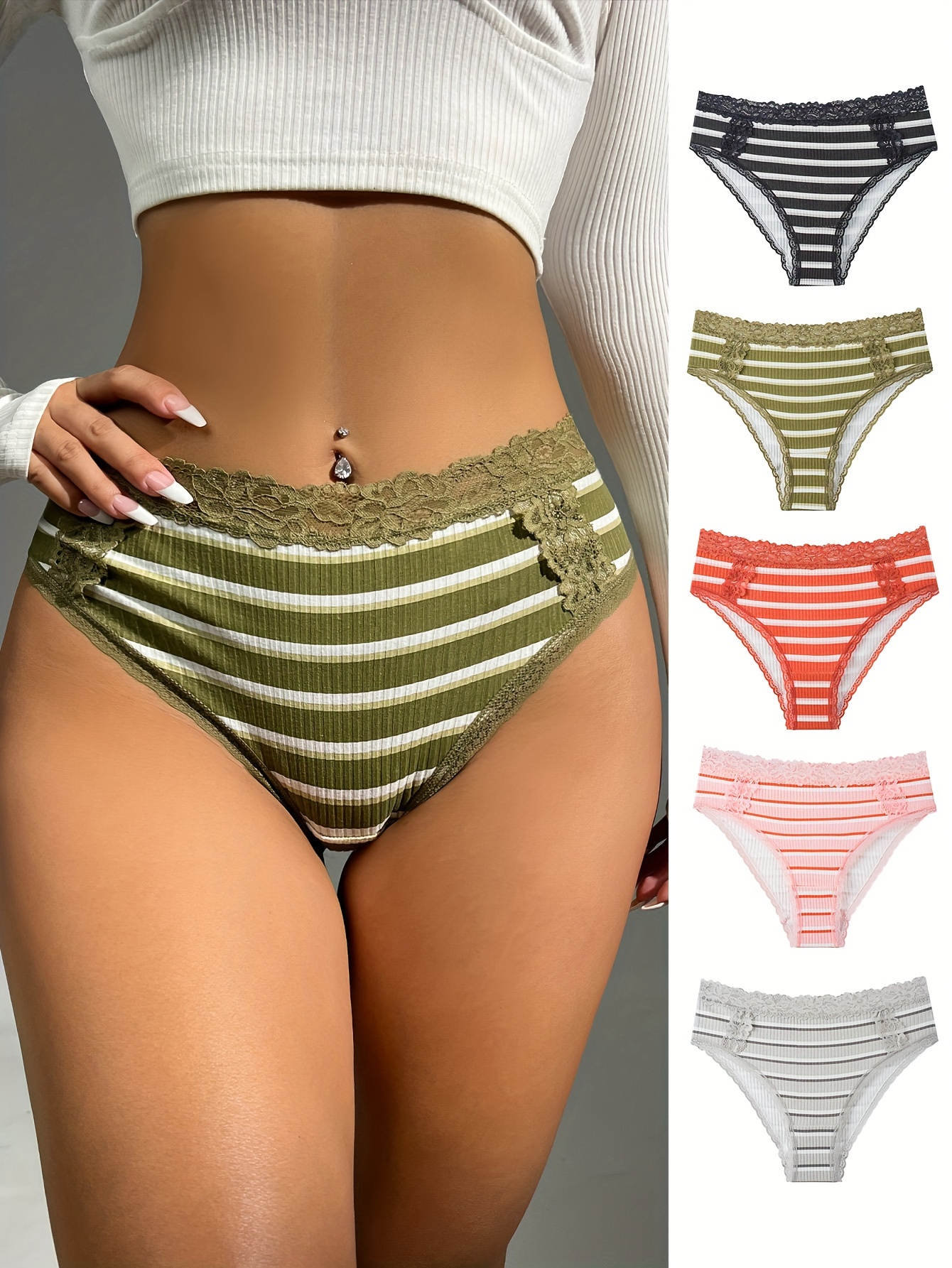 5 pcs lot stripe cotton high cut briefs underwear panties