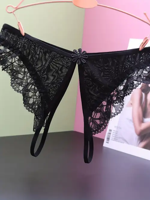 Floral Lace Transparent Panties Breathable Mesh Bow Thong - Temu Germany