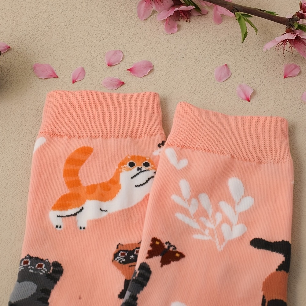 Cartoon Cat Print Socks Women's Mid Tube Stockings