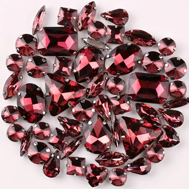 Mixed Shapes Sizes Red red Sew On Rhinestones Flatback Crystal