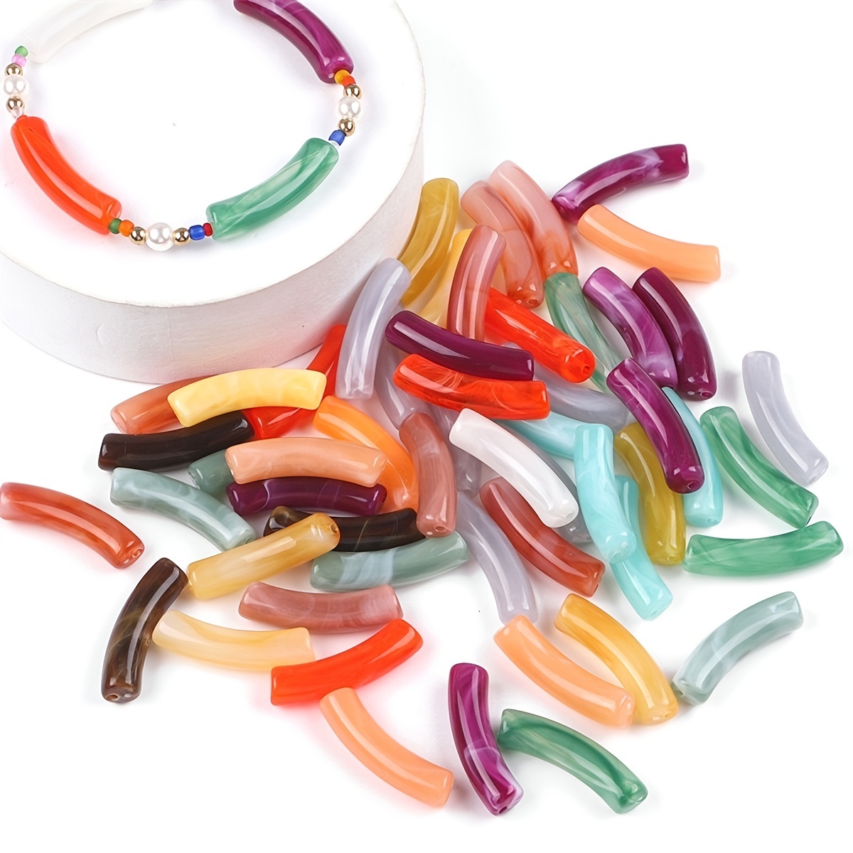 Acrylic Bamboo Beads, Curved Tube Beads, 12mm Colorful Bangle Beads