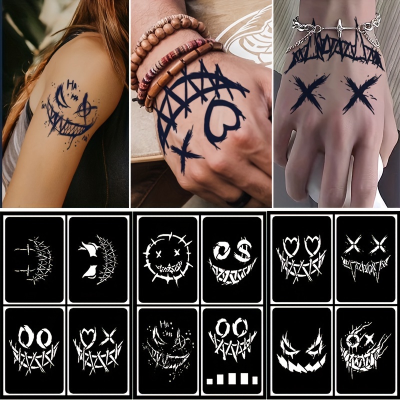 Tattoo Stencil Smiling Face Hand Back Tattoo Patterns - Temu Australia